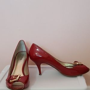 Guess by Marciano- patent faux leather red heels